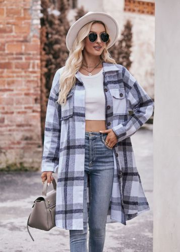 Women's Fall Outfits Jacket Casual Flannel Plaid Shirt Long Jacket