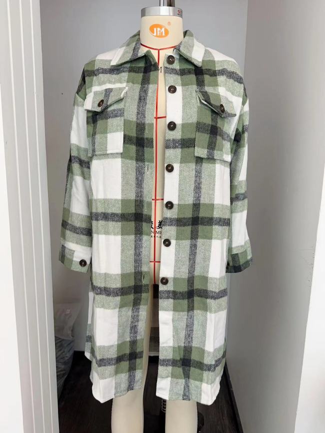 Women's Fall Outfits Jacket Casual Flannel Plaid Shirt Long Jacket