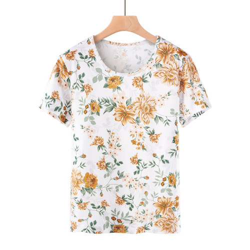 Womens 100% Cotton Floral T-Shirts Light Weight Soft Full Flower Tee