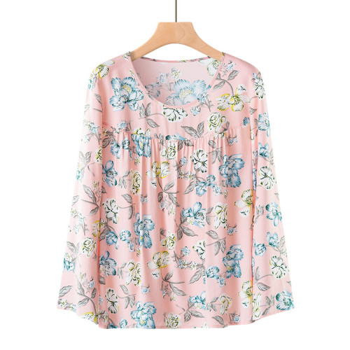 Womens Floral T-Shirts Light Weight Soft Full Flower Long Sleeve Tee