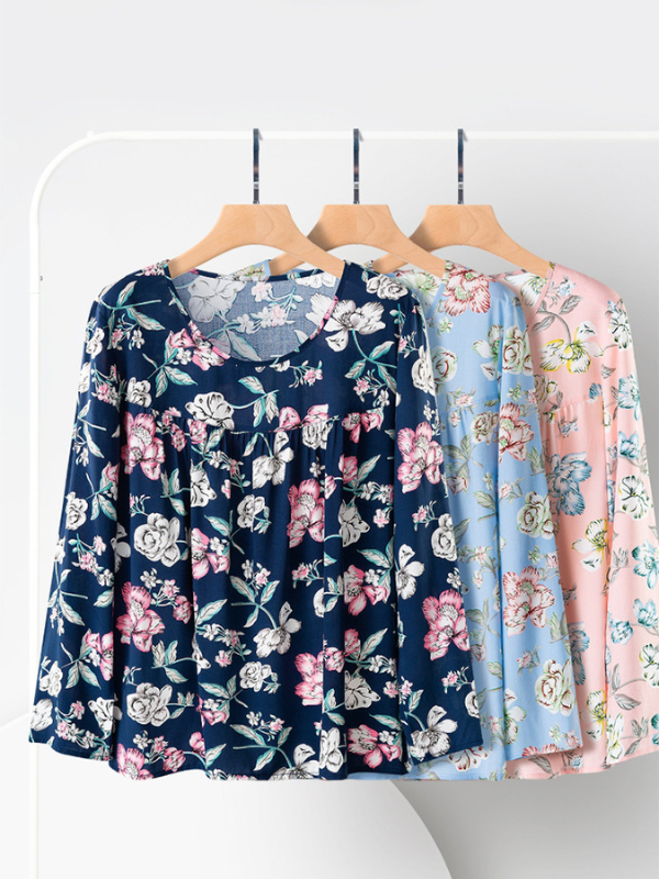 Womens Floral T-Shirts Light Weight Soft Full Flower Long Sleeve Tee