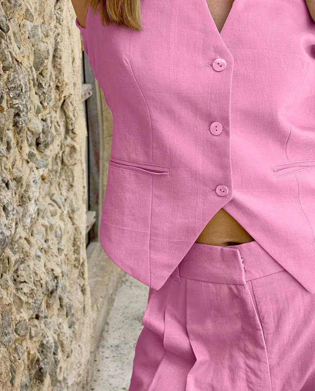 Women's Daily Set 100% Cotton Sleeveless Tank Vest and Long Pant 2Piece Set