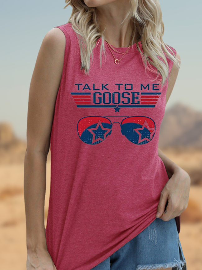 Women's Talk To Me Goose America Flag Printed Tank Top