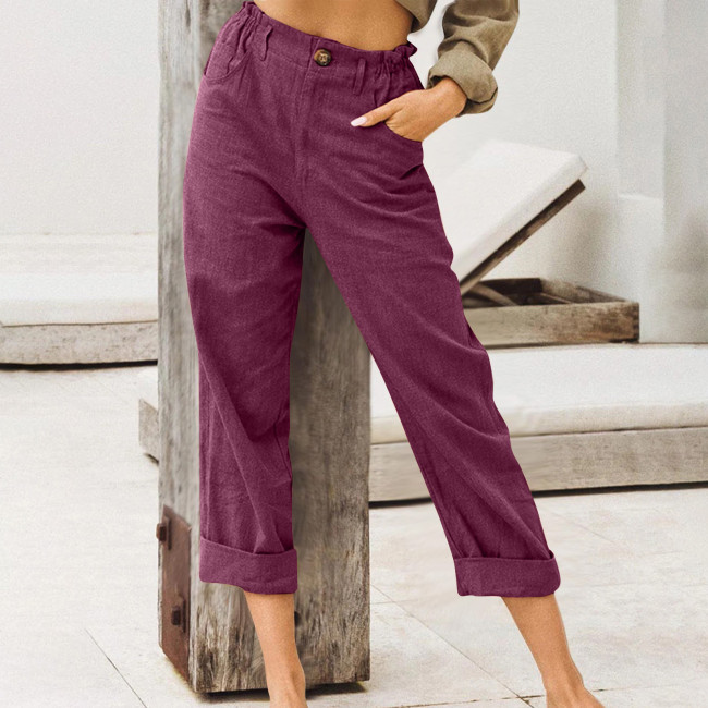 Women's Cotton Linen Pants High Waist Casual Long Pant 7Colors