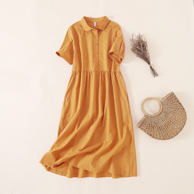 Women's Lightweigh Cotton Linen Dress Minimalist Style Casual Solid Linen Dress