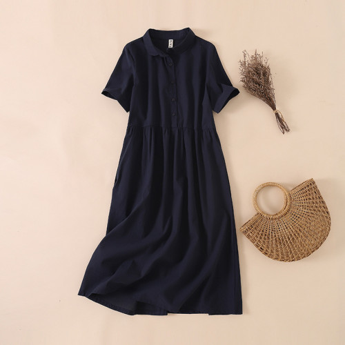 Women's Lightweigh Cotton Linen Dress Minimalist Style Casual Solid Linen Dress