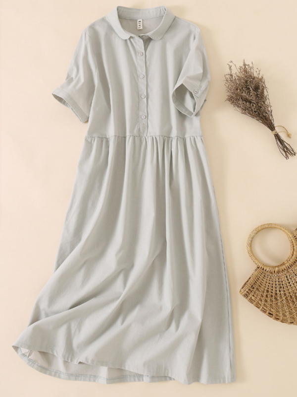 Women's Lightweigh Cotton Linen Dress Minimalist Style Casual Solid Linen Dress