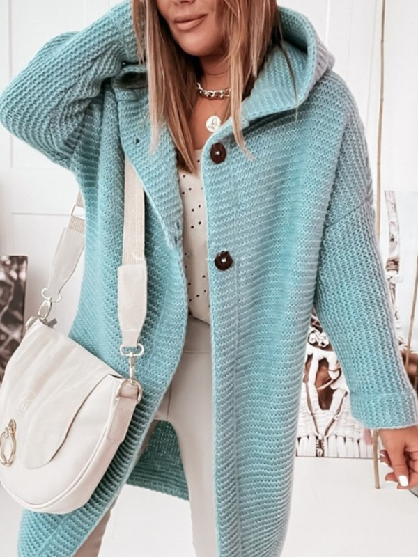 Women's Solid Hooded Knited Sweater Cardigan Bat Sleeve Long Cardigan 11Colors