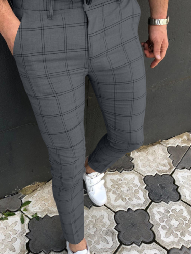 Men's Casual Plaid Pant Straight Sport Mens Pant Skinny Plaid Plus Size Pant 5XL