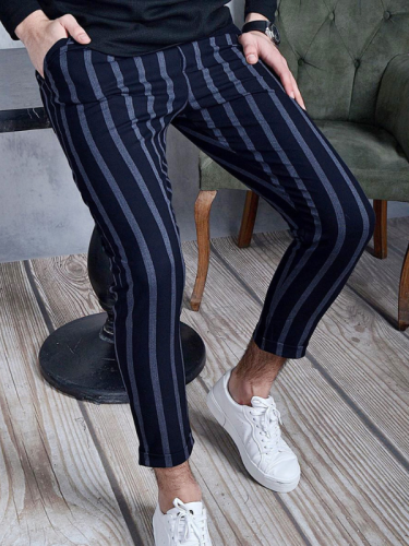 Men's New Fall Pant Casual Long Pant Straight Skinny Striped Business Mens Pants 4Colors