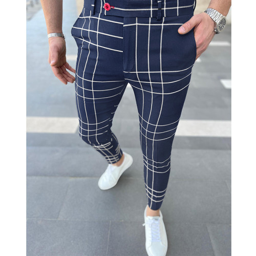 Men's New Fall Pant Casual Plaid Pant Straight Sport Mens Pant Skinny Plaid Business Pants