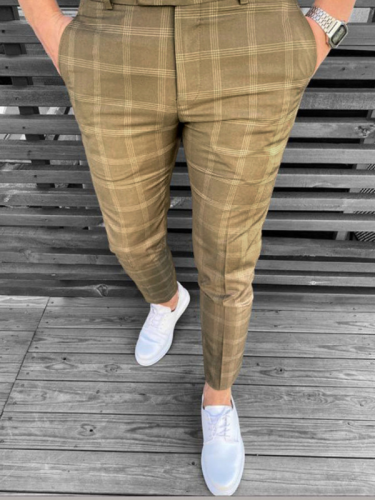 Men's New Fall Pant Casual Plaid Pant Straight Mens Pant Skinny Plaid Business Pants 5Colors