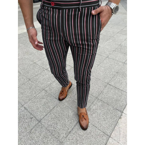 Men's New Fall Pant Casual Long Pant Straight Skinny Striped Business Mens Pants 2Colors