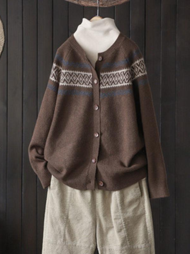 Women's Fall Sweater Cardigan Outwear Tribal Western Style Vintage Knitted Sweater