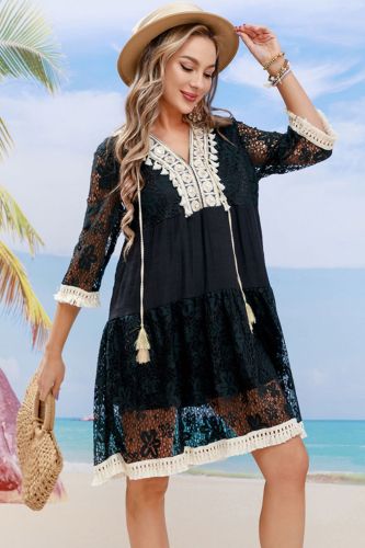 Tassel Spliced Lace Dress Cover Up