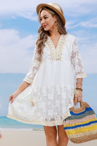 Tassel Spliced Lace Dress Cover Up