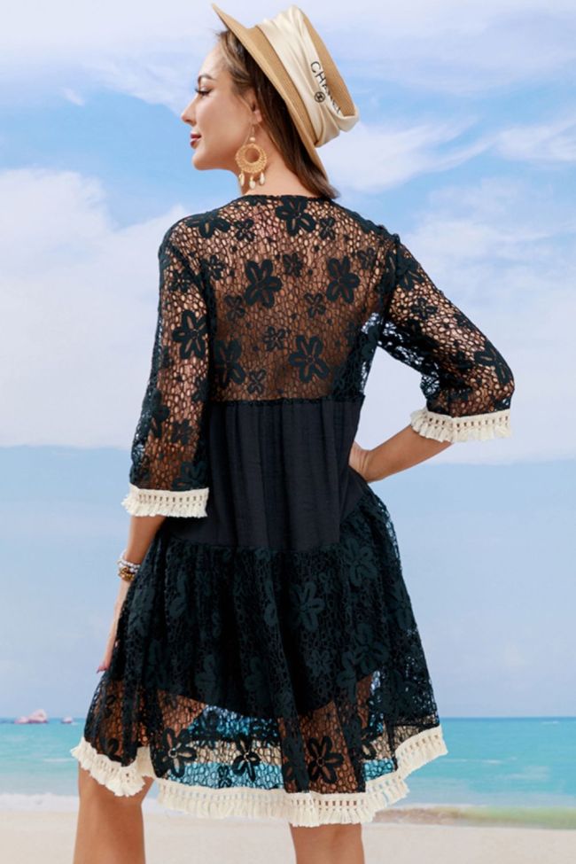 Tassel Spliced Lace Dress Cover Up