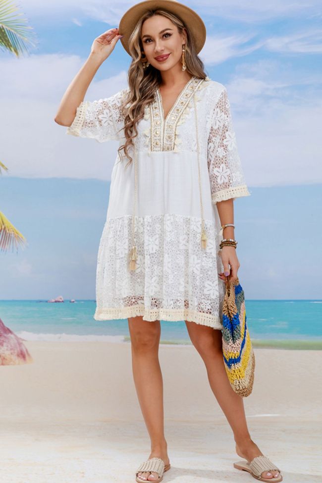 Tassel Spliced Lace Dress Cover Up