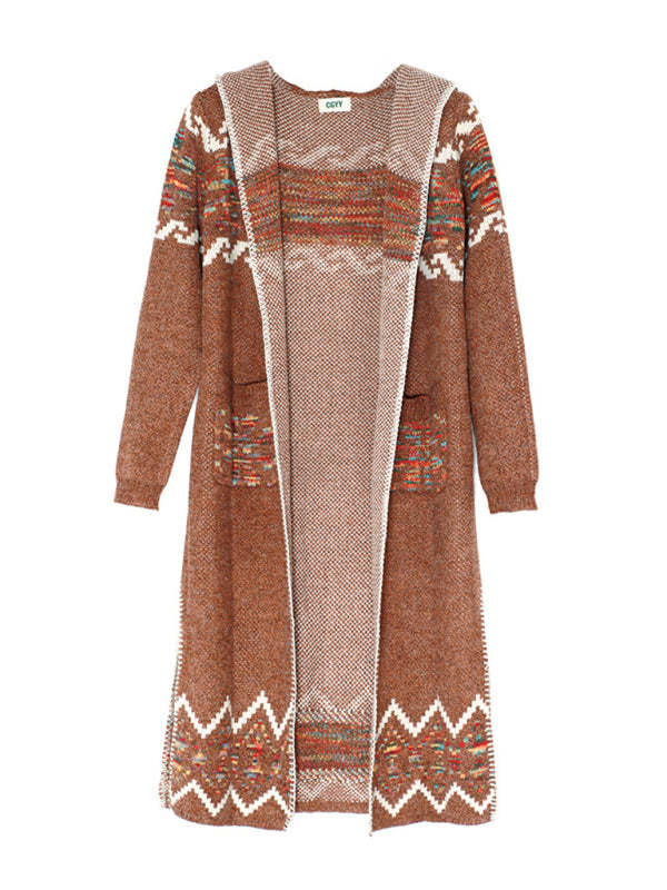 Women's Tribal Bohemian Cardigan Vintage Retro Boho Duster Open Front Long Cardigan with Hooded