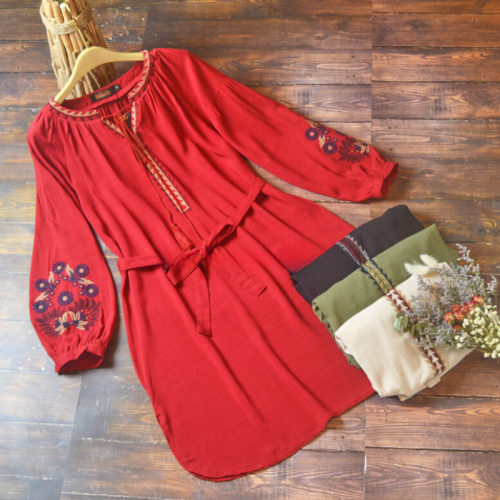 Women's Bohemian Dress V-Neck Tassel Embroidery Floral Boho Dress Vintage Tribal Mini Dresses