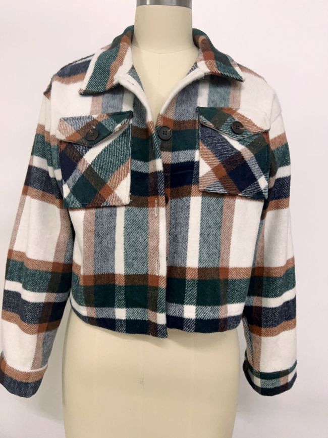 Women's Jacket Coat Retro Lapel Single Breasted Plaid Checked Pattern Crop Jacket