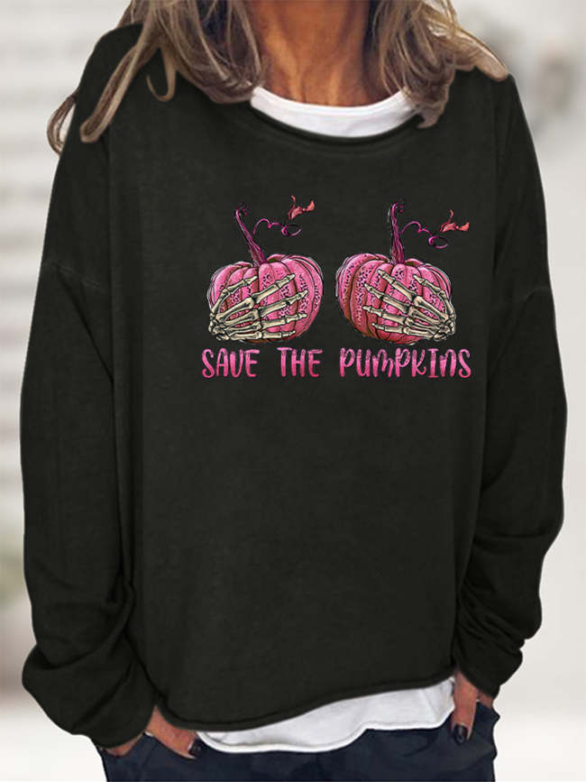 Women's Fall Long Sleeve Sweatshirt Save the Pumpkin Graphic Sweatshirt