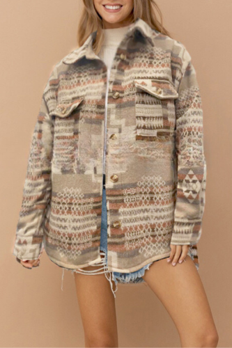 Women's Jacket Aztec Tribal Patttern Lapel Long Sleeve Oversize Geometric Loose Shirt Jacket Shacket