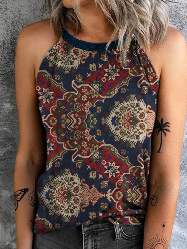 Women's Vintage Retro Style Red Rust Tank Tribal Print Tank Tops Cowgirl Tanks