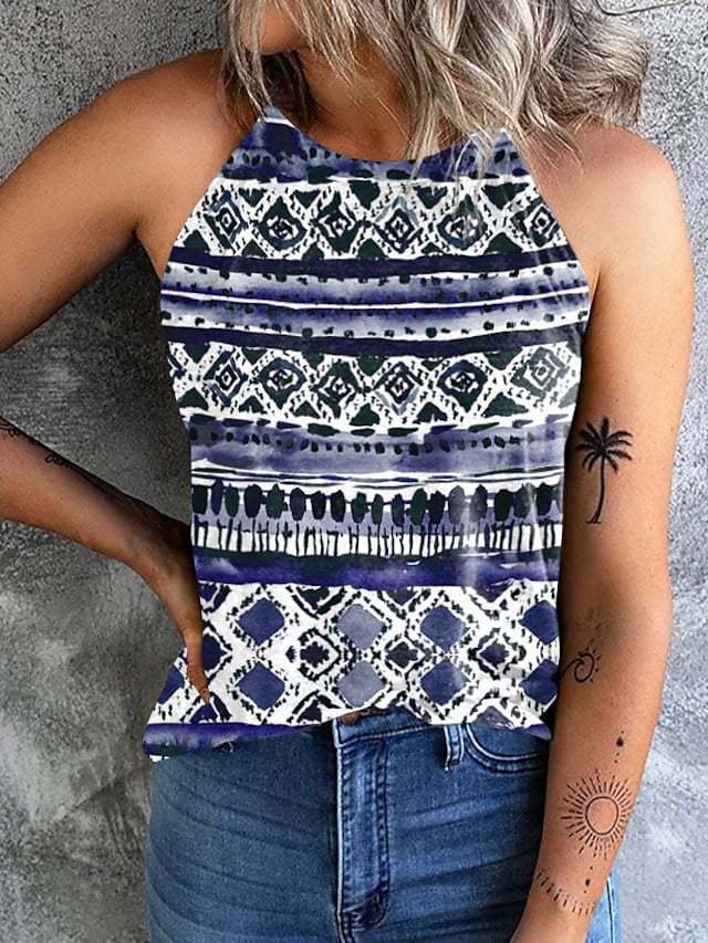 Women's Vintage Retro Style Aztec Geometric Tank Tribal Print Tank Tops Cowgirl Tanks