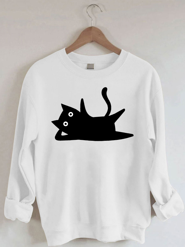 Women's Halloween Funny Black Cat Cartoon Humor Sweatshirt