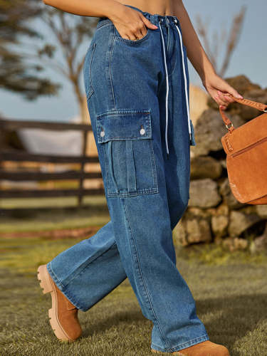 Women's Denim Jean Straight Leg Cargo Jeans