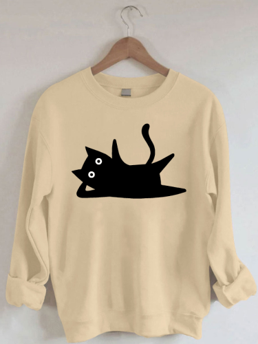 Women's Halloween Funny Black Cat Cartoon Humor Sweatshirt