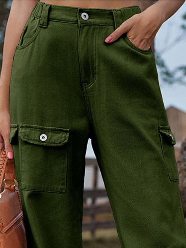 Women's Retro Denim Jeans Buttoned Long Jeans