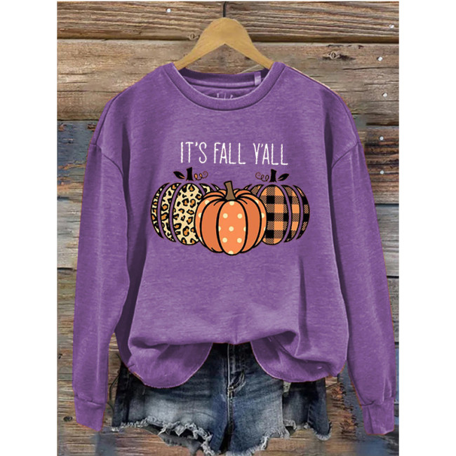 Women's Retro Fall Halloween Print Yes Fall Y'All Funny Cute Sweatshirts