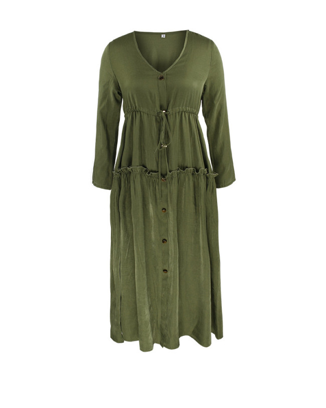 Women's Boho Dress Green V-Neck Ruffle Midi Dresses