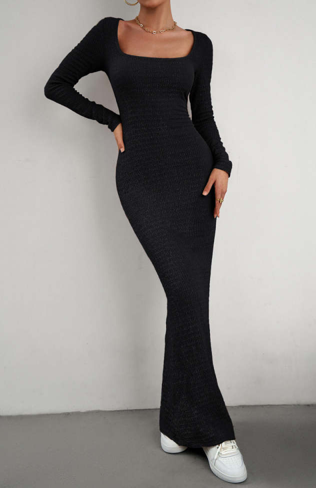 Women's Party Dress Long Sleeve Square Neck Maxi Bodycon Dress