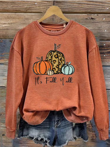 Women's Retro Vintage Sweatshirt Fall Halloween Print Yes Fall Y'All Funny Cute Sweatshirts