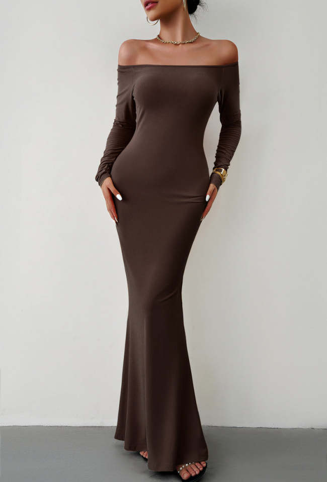 Women's Bodycon Party Dress Off-Shoulder Long Sleeve Maxi Dress
