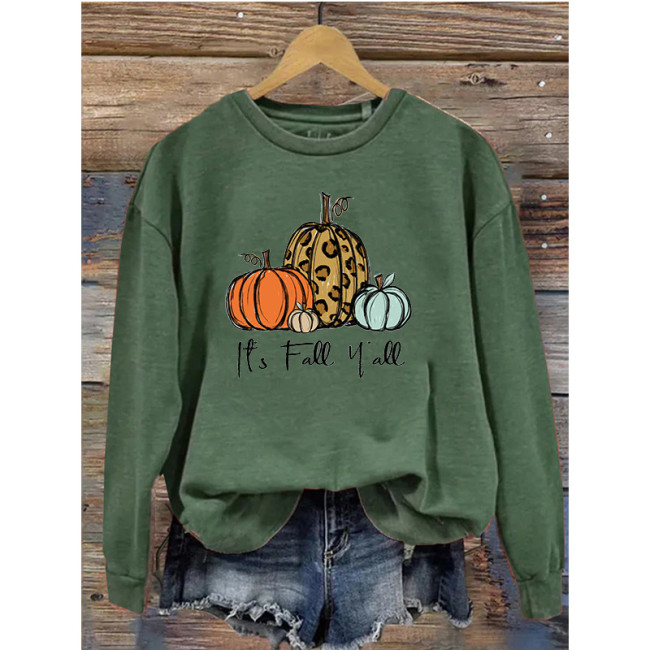 Women's Retro Vintage Sweatshirt Fall Halloween Print Yes Fall Y'All Funny Cute Sweatshirts
