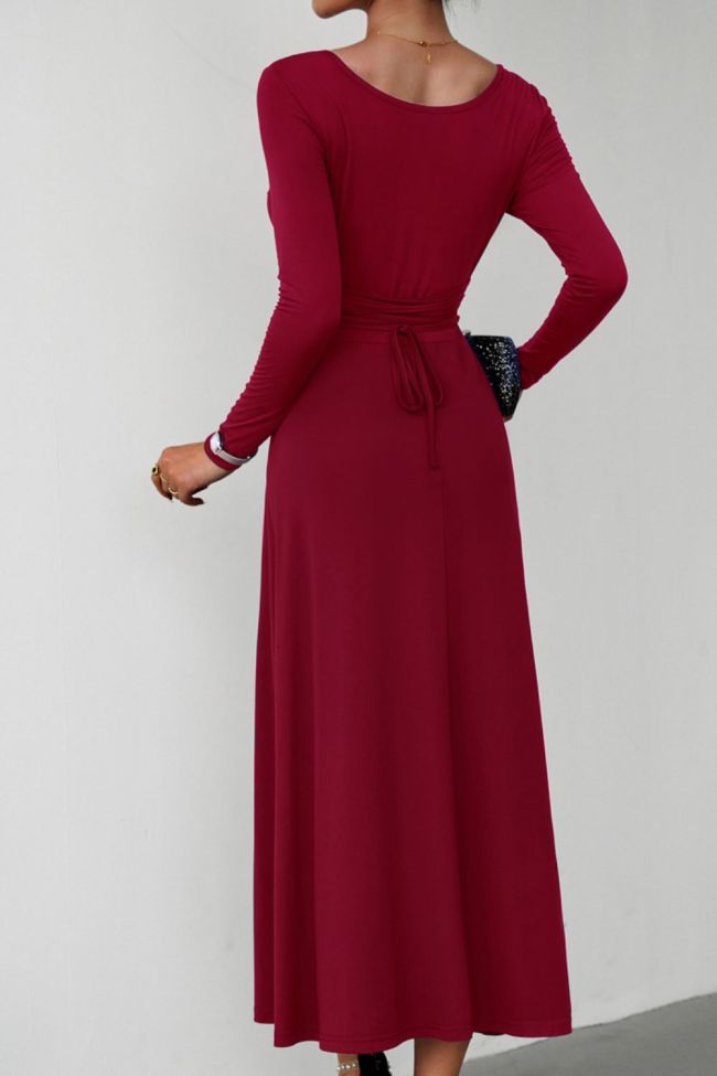 Women's Bodycon Party Dress Scoop Neck Long Sleeve Lace-Up Maxi Dress