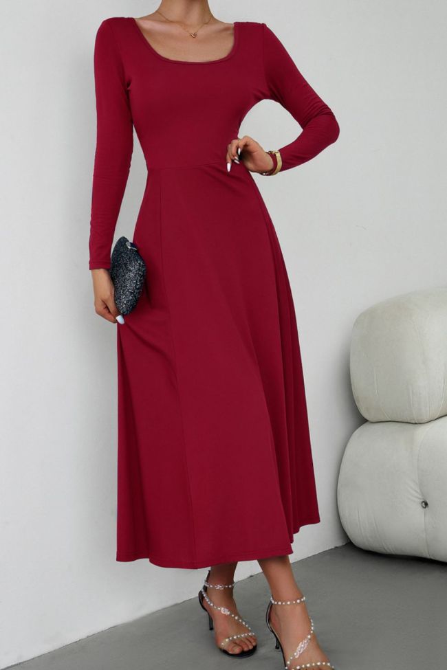 Women's Bodycon Party Dress Scoop Neck Long Sleeve Lace-Up Maxi Dress