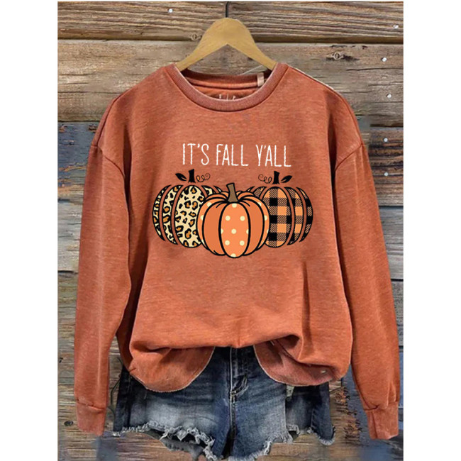 Women's Retro Fall Halloween Print Yes Fall Y'All Funny Cute Sweatshirts