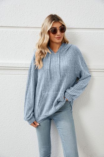 Women's Hooded Sweatshirt Solid Color Front Pocket Sweatshirt