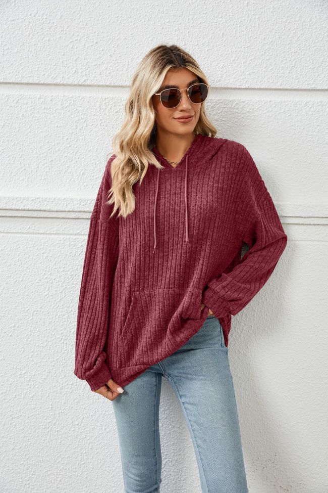 Women's Hooded Sweatshirt Solid Color Front Pocket Sweatshirt