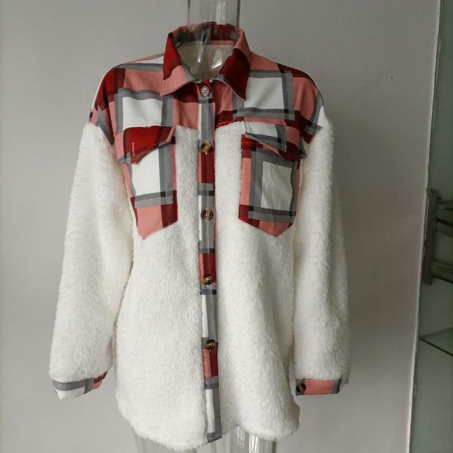 Women's Winter Jacket Button Down Plaid and Fleece Shacket