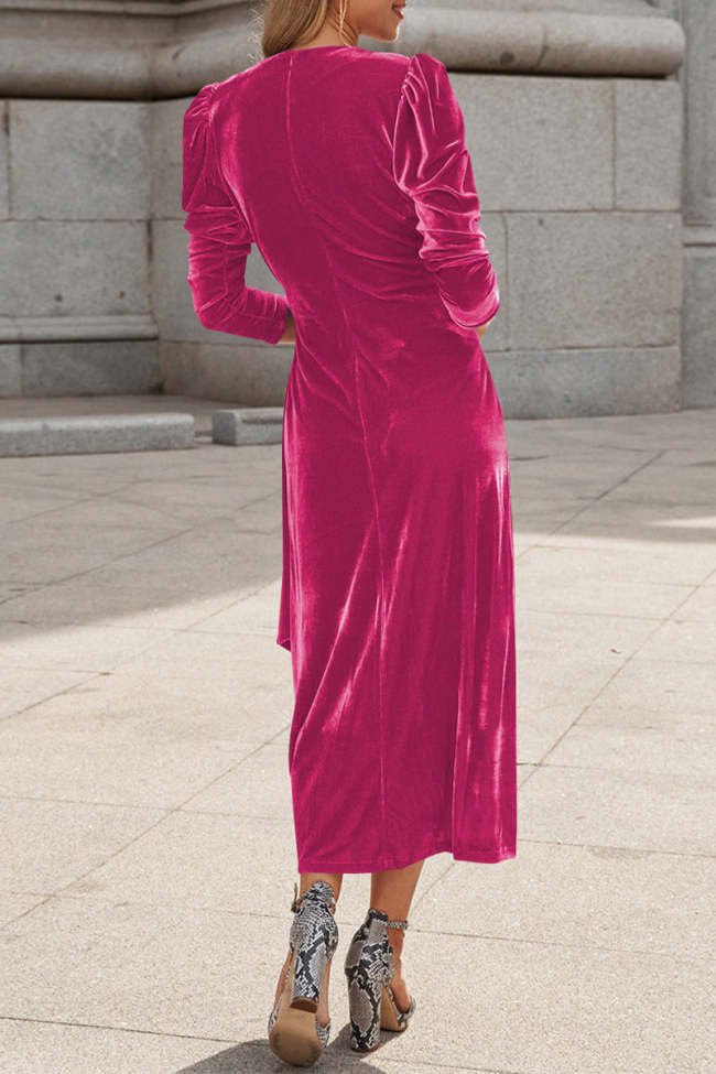 Women's Velvet Party Dress Celebrities Elegant Solid Strap Design V Neck Princess Dresses