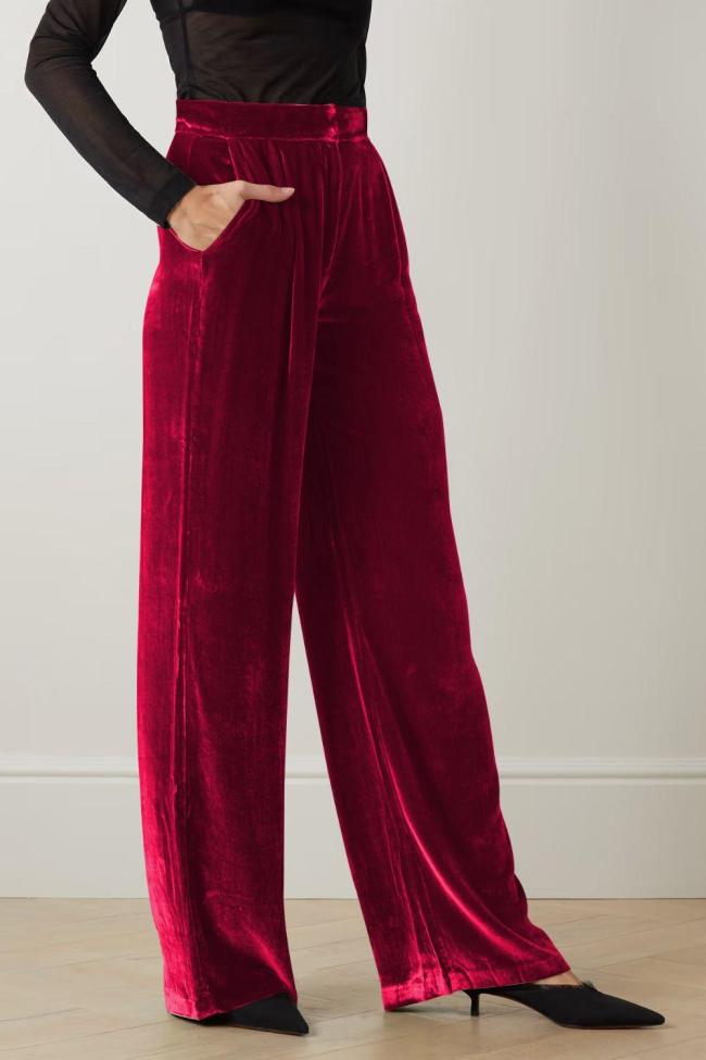 Women's Velvet Pant Loose Fit High Waist Long Pants With Pockets