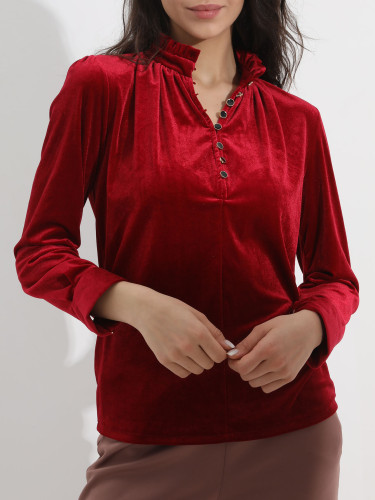 Women's Casual Shirts Fall Outfit V-Neck Velvet Blouse Top