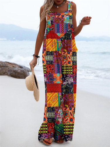 Women's Overall Jumpsuits Tribal Country Style Cotton Linen Jumpsuits