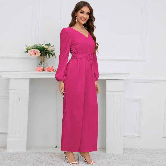 Women's Overall Jumpsuits Tie Lace up Overall Long Sleeve Straight Jumpsuit Party Wedding Jumpsuit